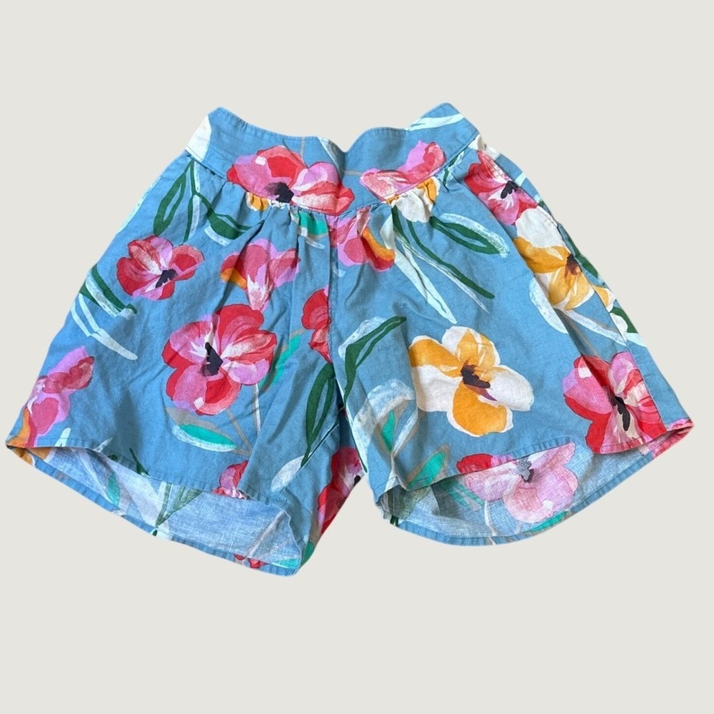 Tea Collection Floral Shorts Girls Blue Pink Linen Blend Boho SIZE 12